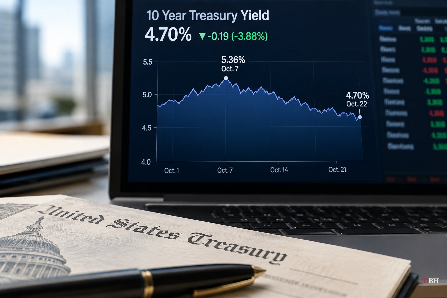 10-Year Treasury Yield Fell About 19 Basis Points Thursday, Two Weeks After Hitting 5.36%