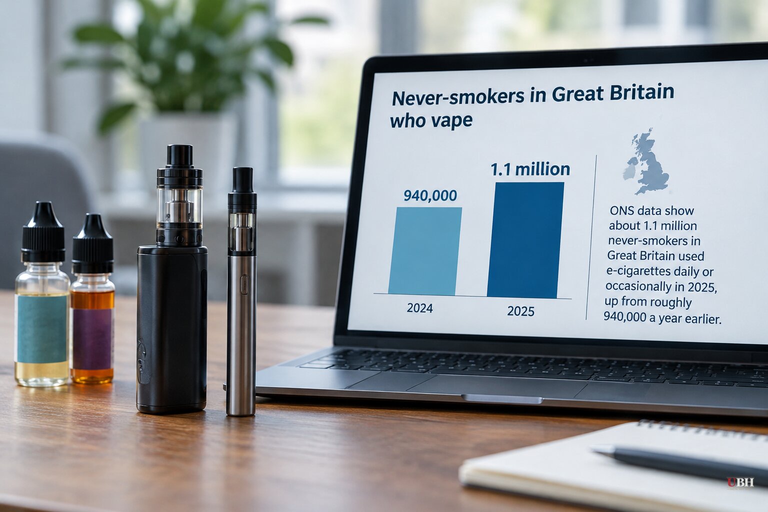 1.1 million never-smokers in Great Britain now vape, up from 940,000, ONS figures show