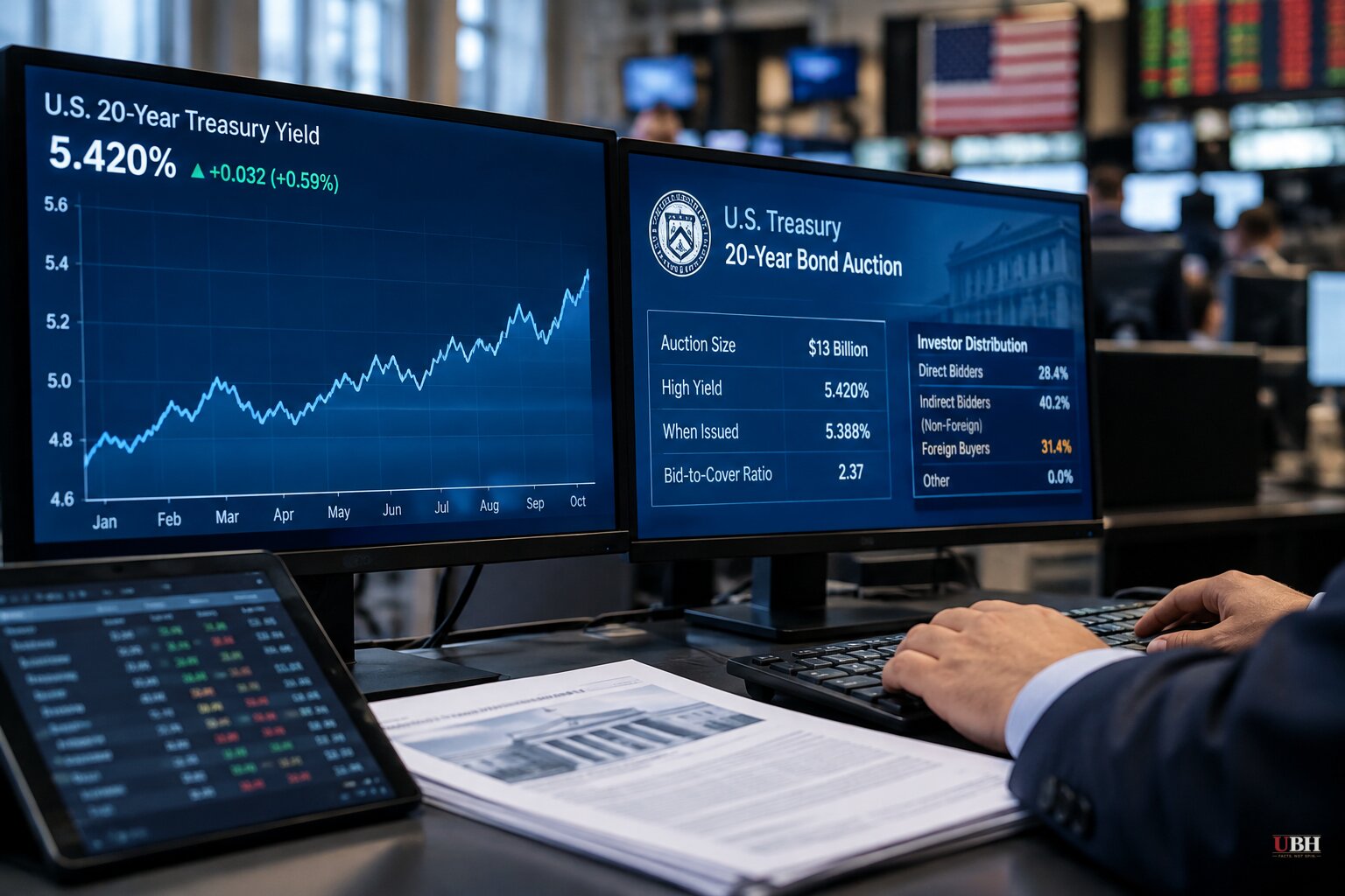 20-Year Treasury Auction Prices at Record 5.42% Yield as Foreign Demand Hits Series Low