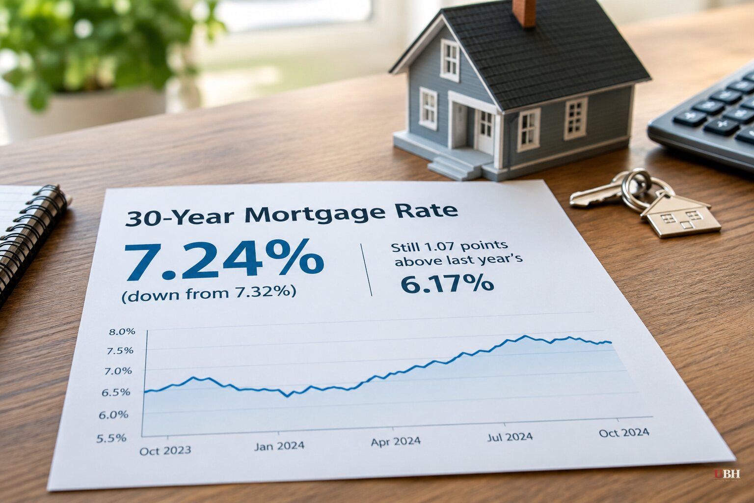 30-Year Mortgage Rate Falls to 7.24%, Second Weekly Drop, Still 1.07 Points Above Last Year