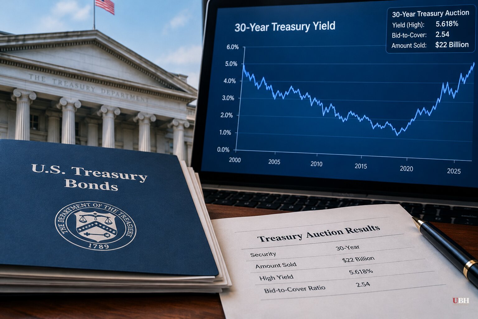 30-Year Treasury Auction Clears at 5.618%, Highest Since 2000, as Bid-to-Cover Slips From September