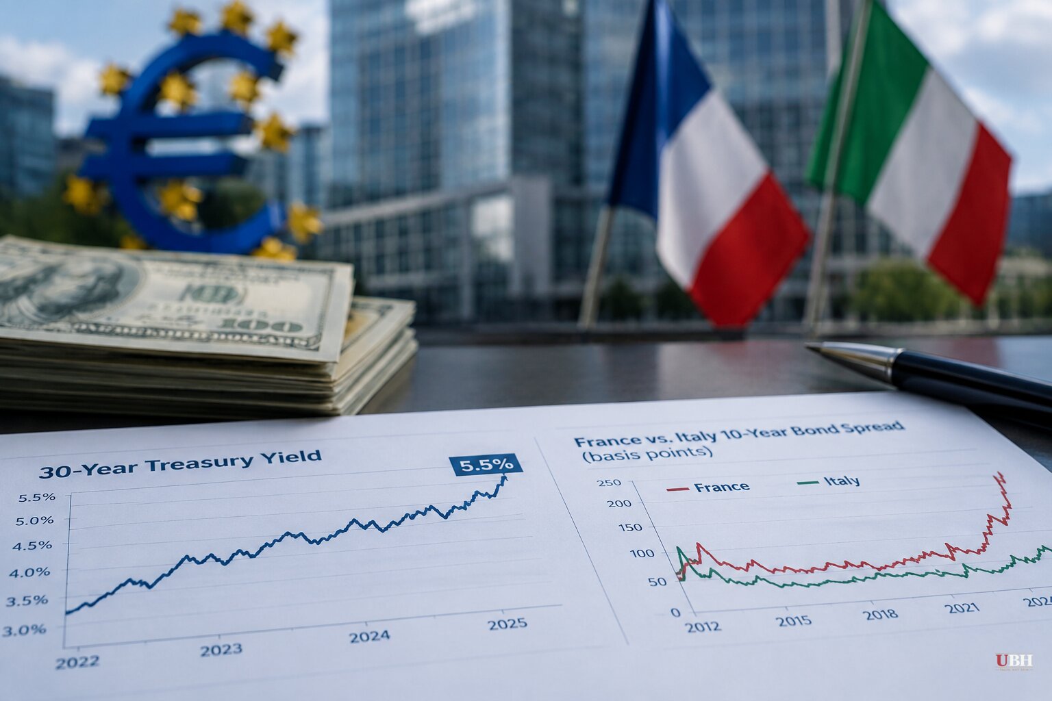 30-Year Treasury Yield Hits 5.5%, France Now Pays More to Borrow Than Italy for First Time Since 2012