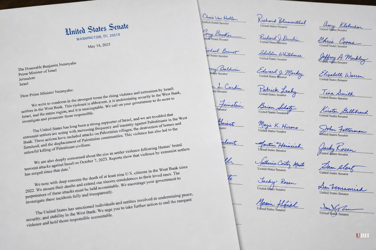 45 Senate Democrats Tell Netanyahu to Rein In West Bank Settler Violence