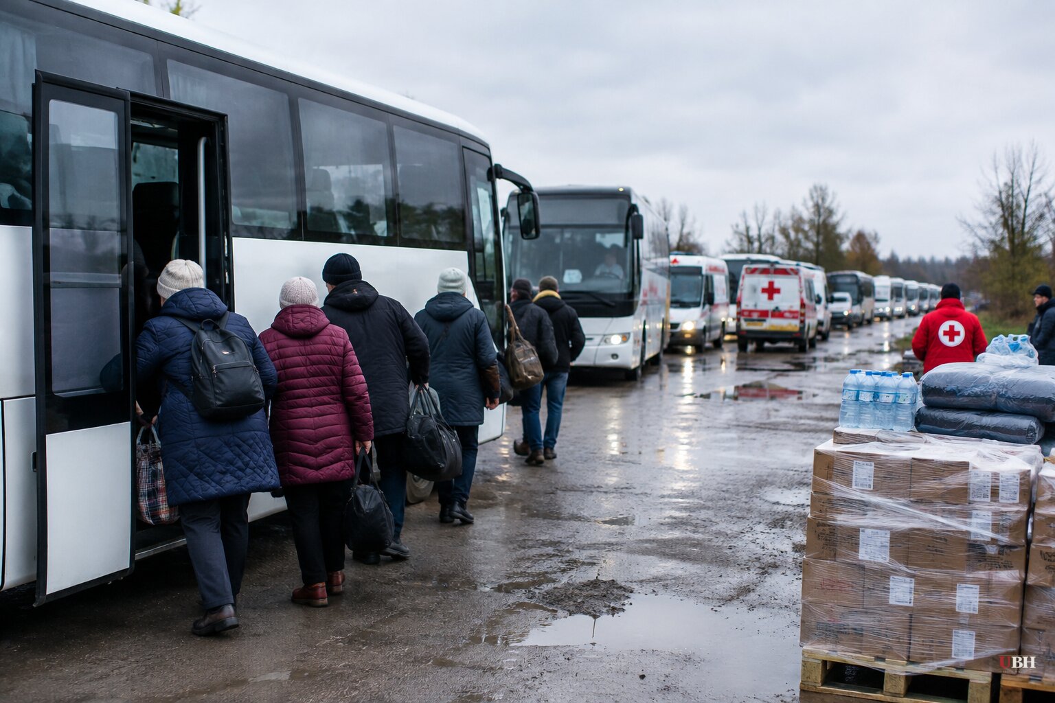 Aid Convoy Enters Oleshky, Officials Say, as Evacuations Begin Under Truce Running Through Sunday