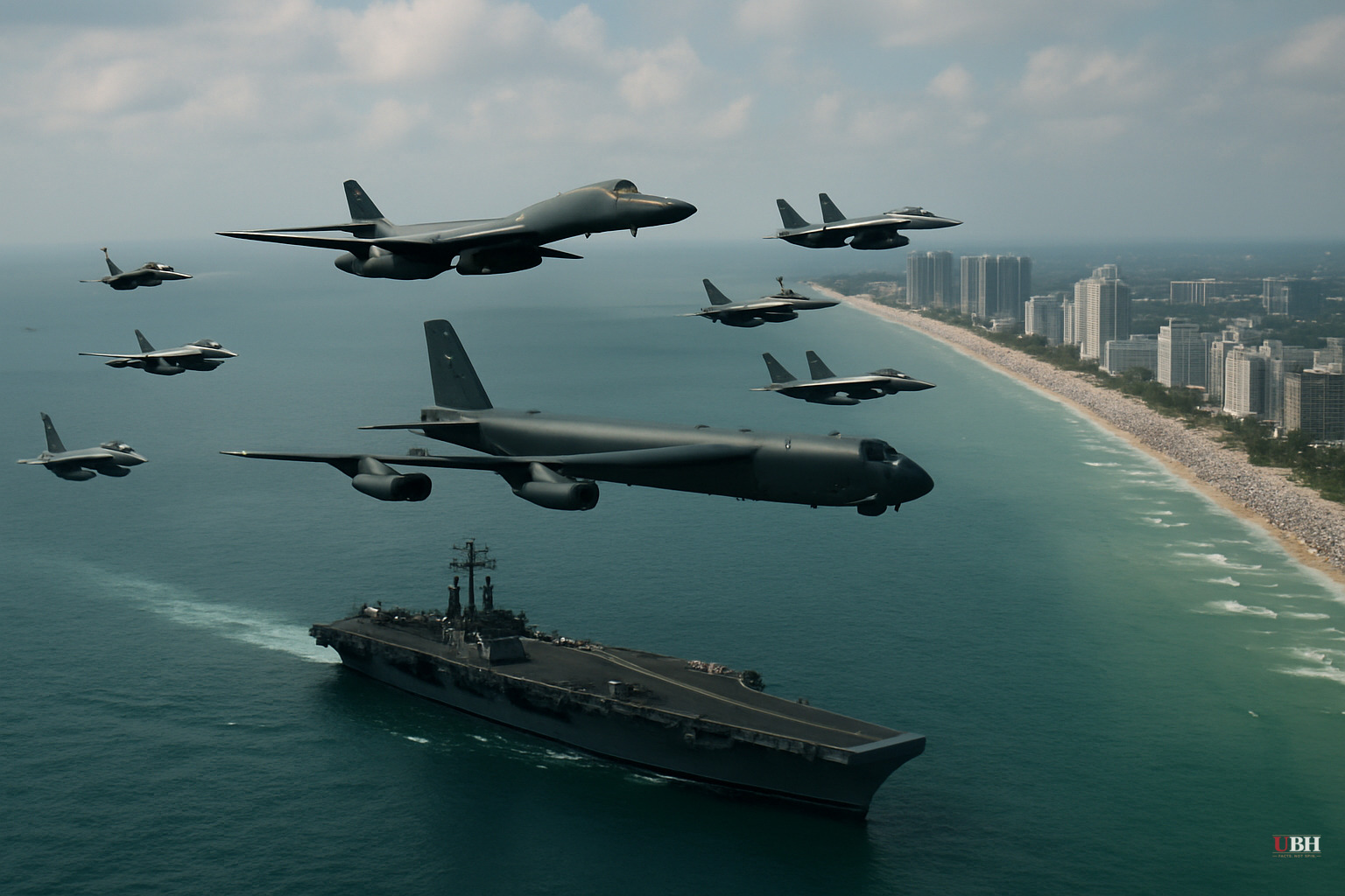 Air Force Flies Historic 8-Ship Bomber-Fighter Formation Over Miami Beach for Memorial Day Weekend