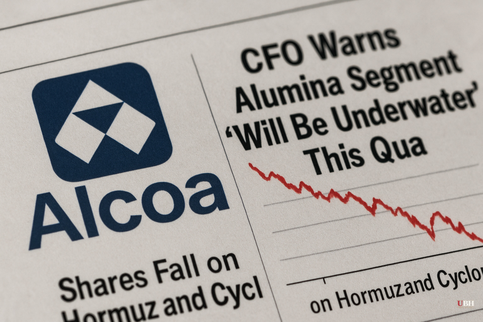Alcoa CFO Warns Alumina Segment 'Will Be Underwater' This Quarter — Shares Fall 9.5% on Hormuz and Cyclone Double Hit