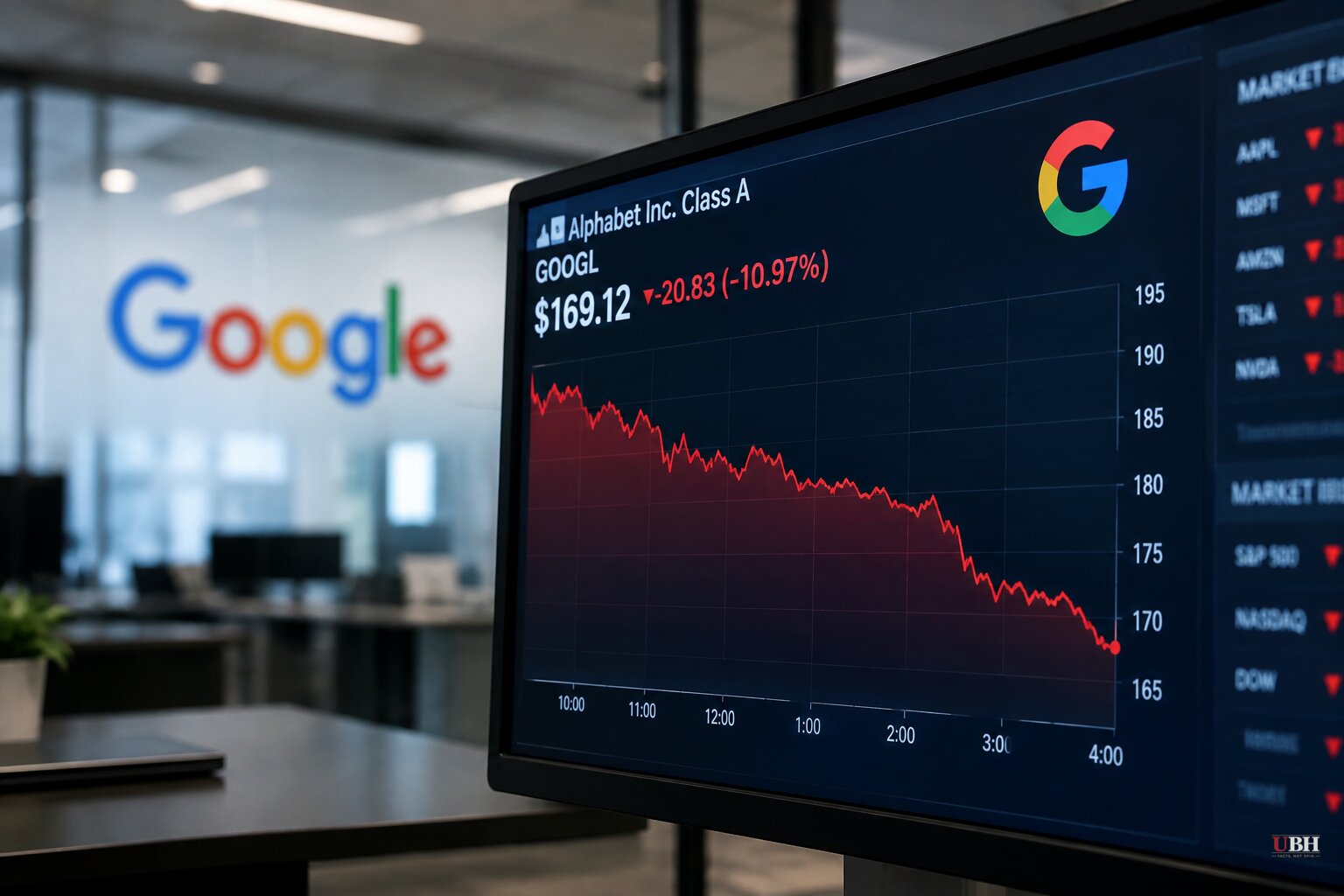 Alphabet Shares Fall Up to 13.5% Thursday, Heading Toward a Record Market-Value Loss Near $500 Billion