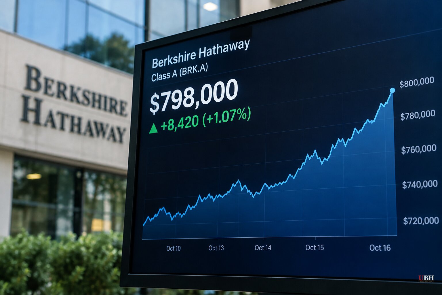 Berkshire Class A Closes at $798,000, Highest Since Buffett Announced His Exit, in a Down Market