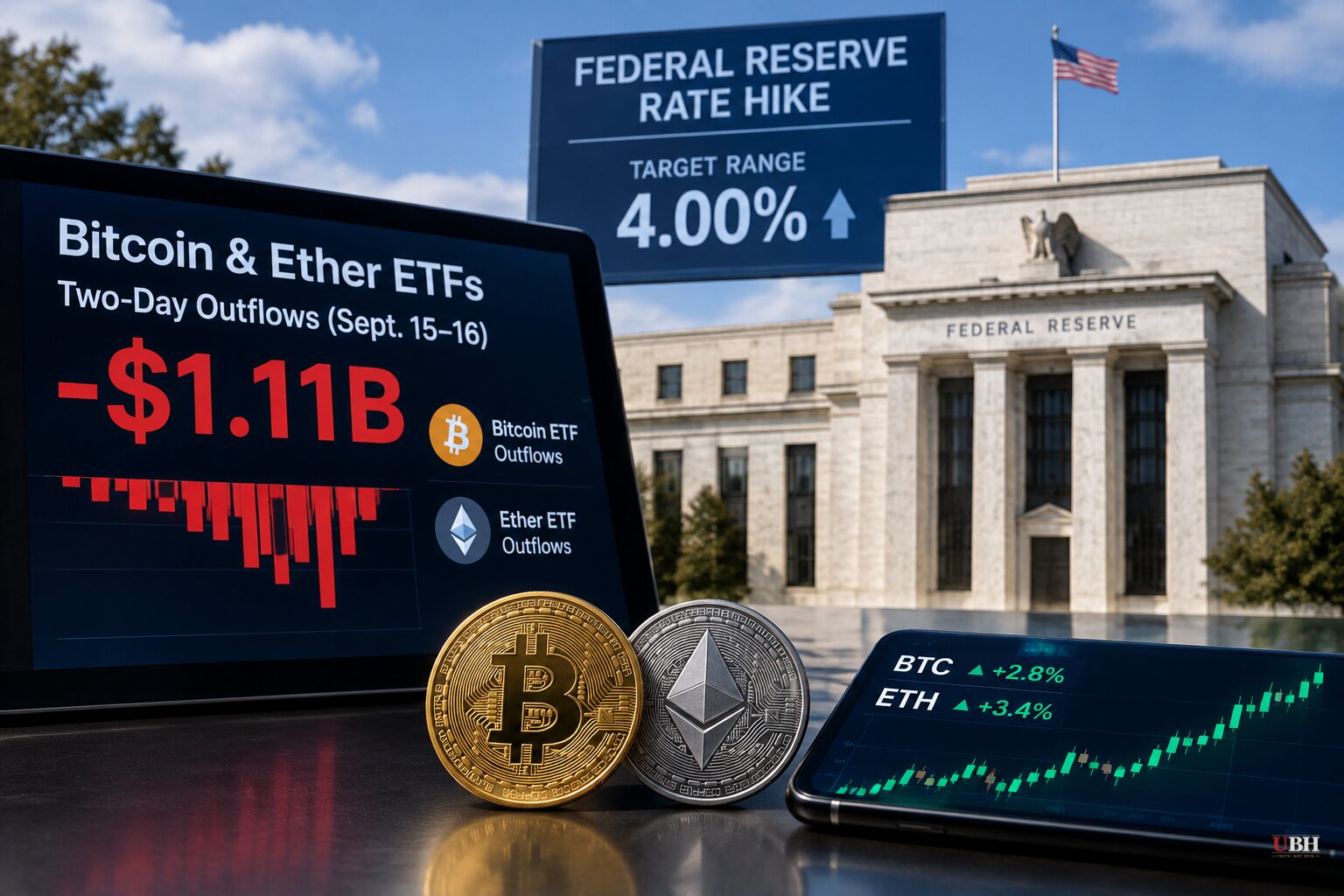 Bitcoin and Ether ETFs Shed $1.11 Billion Over Two Days as Fed Hikes Rates to 4%, Crypto Prices Rise Anyway