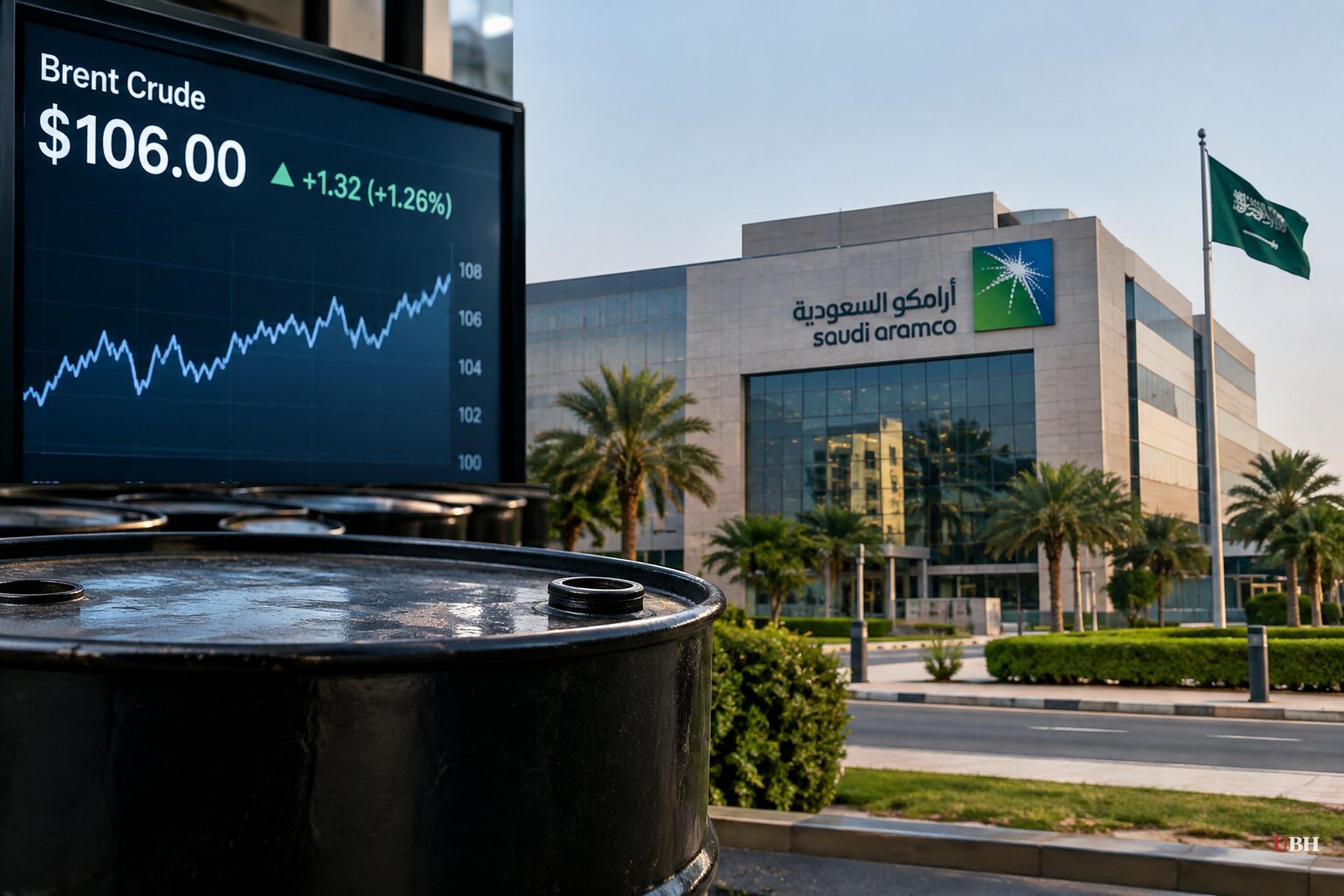 Brent Crude at $106 as Houthi Strikes Hit Saudi Aramco Headquarters and Futures Price In Years of Iran-War Disruption