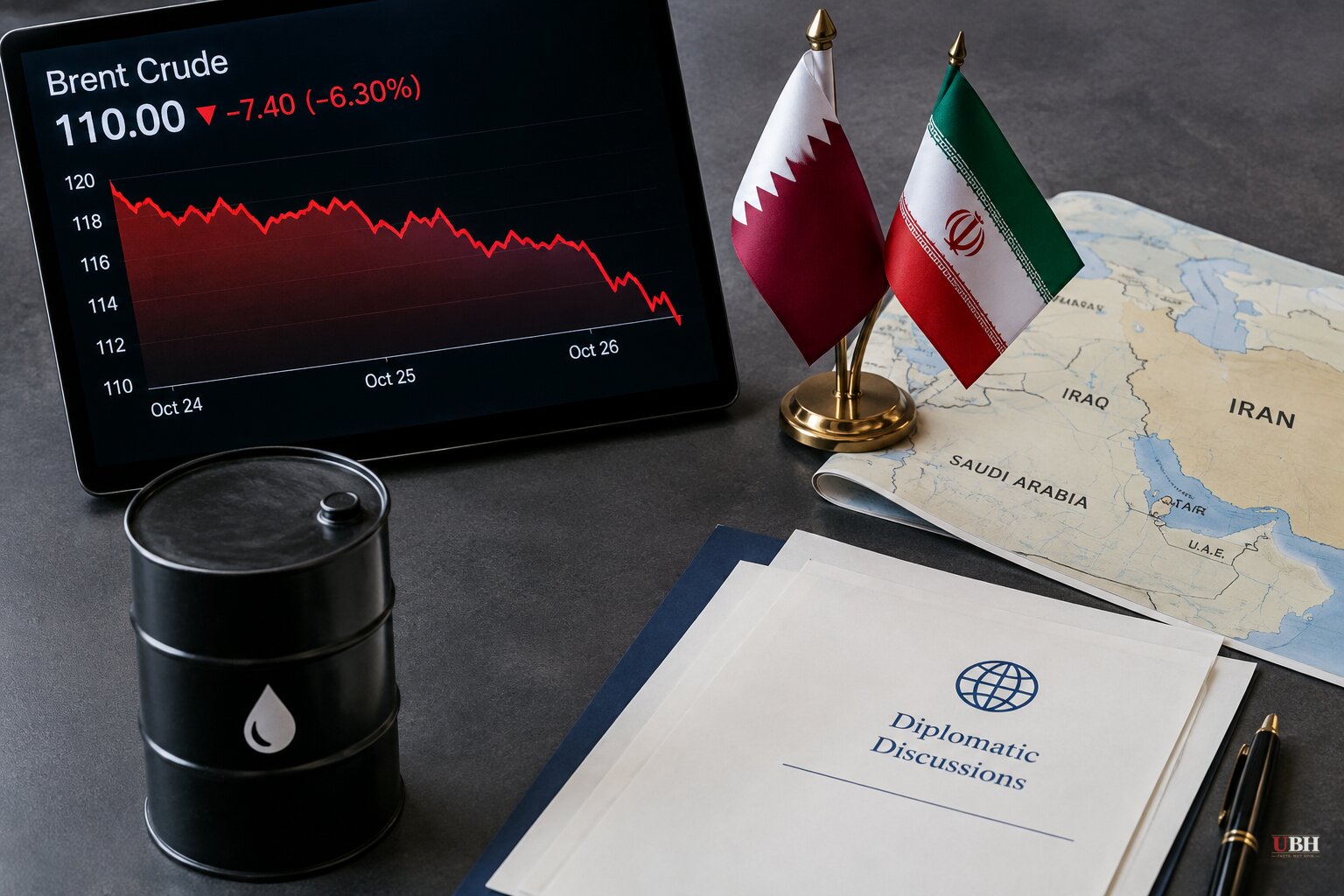 Brent Falls More Than 6% From Near Wartime High as Mediators Head to Tehran