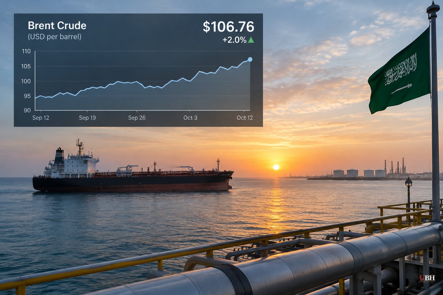 Brent Rises 2% to Near $107, Highest Since Sept. 29, as Saudi Airport and Tanker Attacks Cloud Gulf Export Recovery