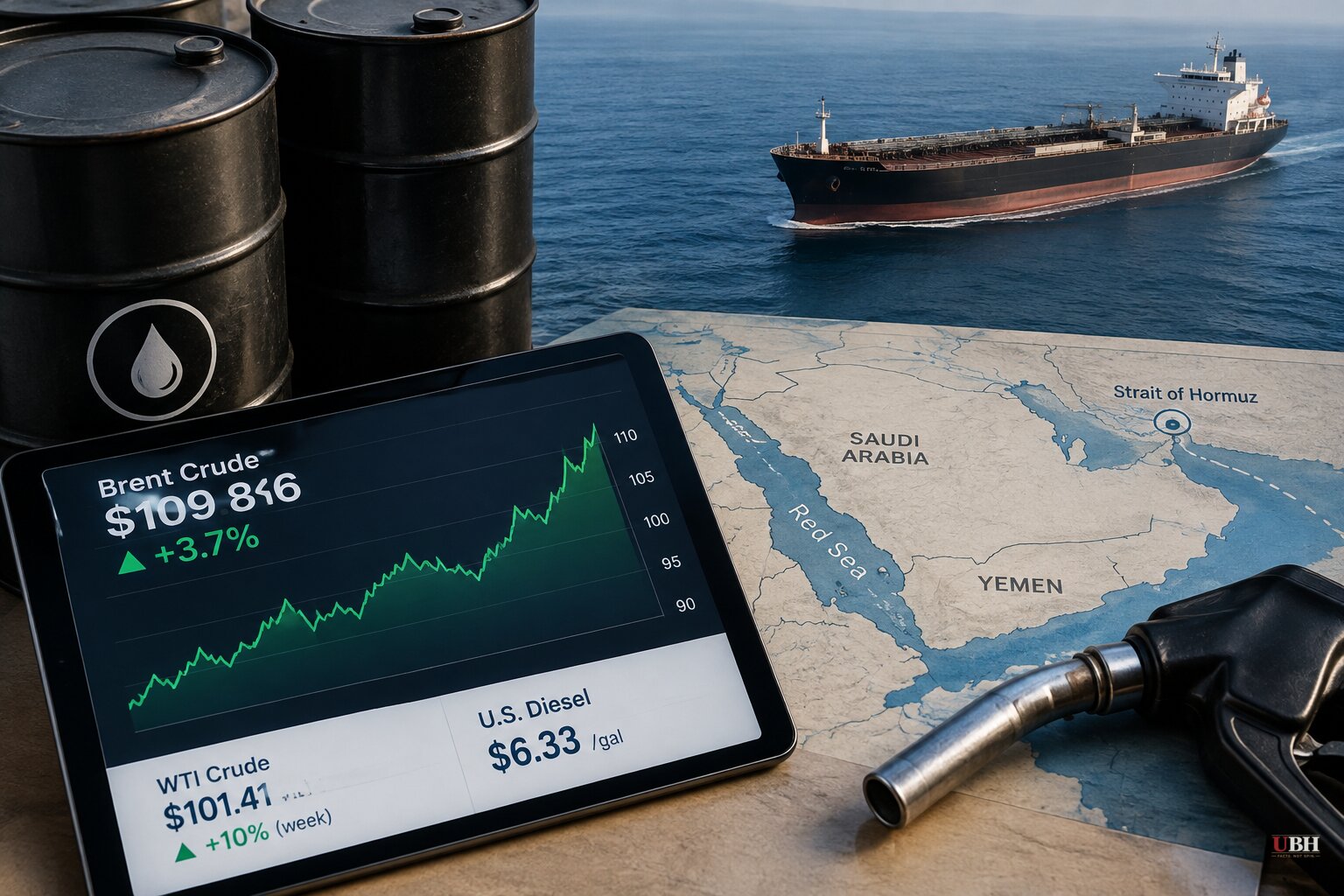 Brent Settles at $109.86 After Touching $110 as Houthis Keep Firing at Saudi Arabia and Hormuz Ship Attacks Continue