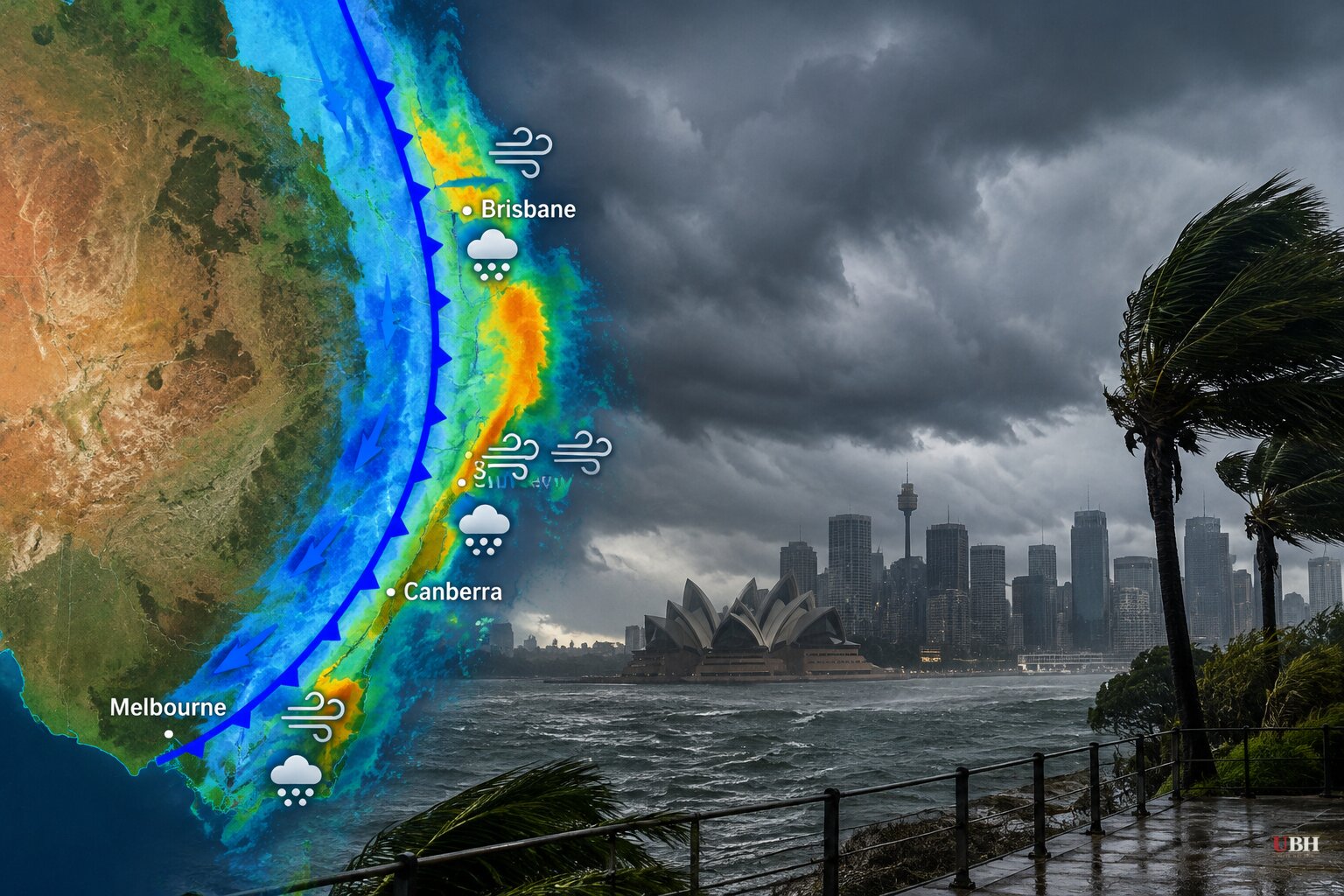 Bureau of Meteorology Warns of Destructive Winds Above 125 km/h as Cold Front Moves Up Australia's East
