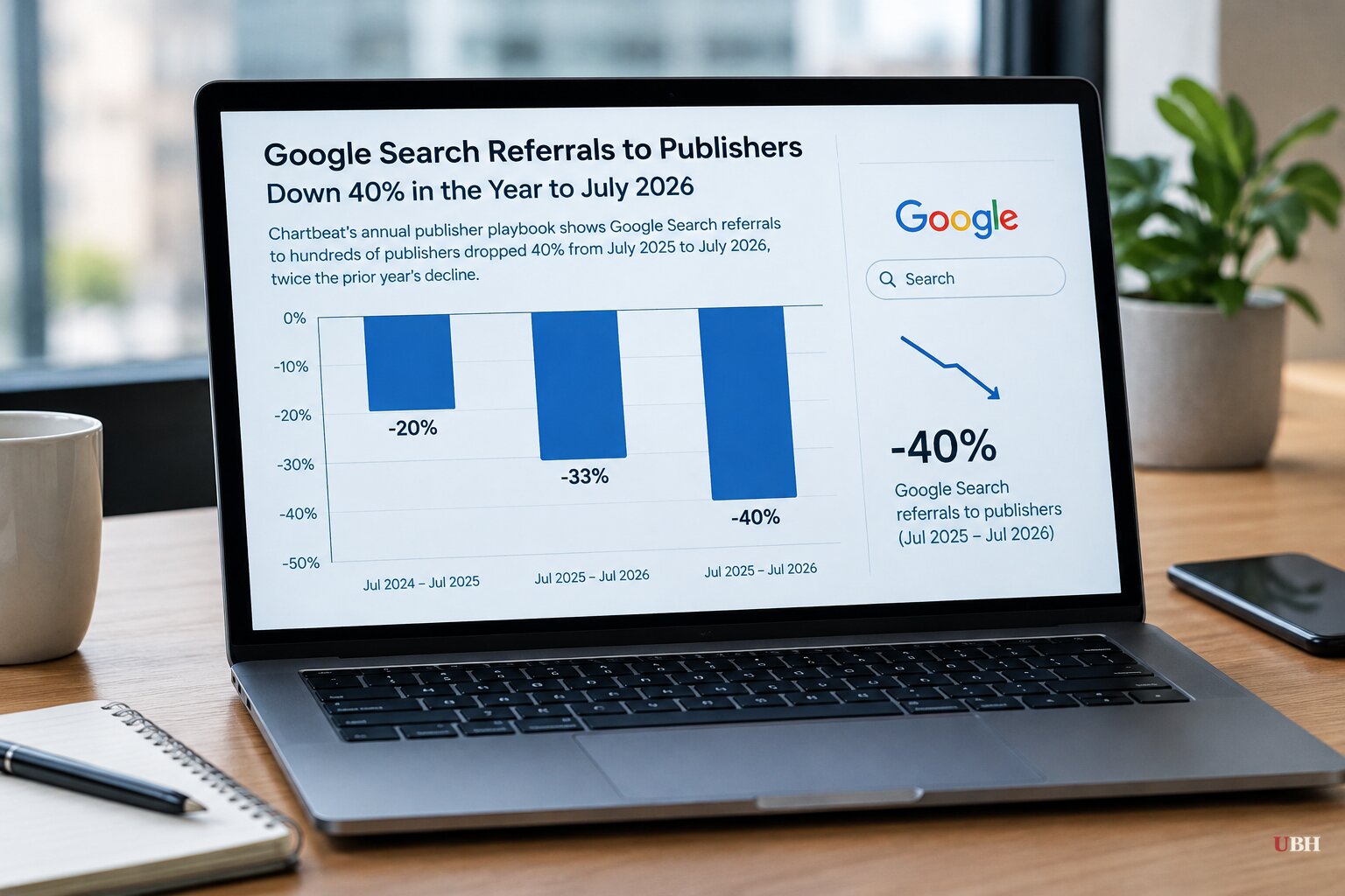 Chartbeat: Google Search Referrals to Publishers Fell 40% in the Year to July 2026