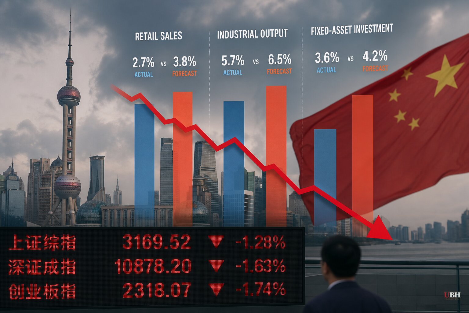 China's July Numbers Miss Across the Board: Factory Output, Retail Sales, and Investment All Slow