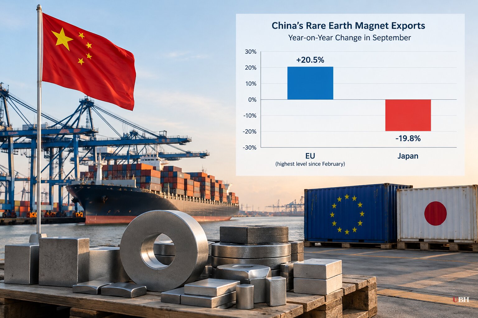 China's September Rare Earth Magnet Exports to EU Rose 20.5%, While Shipments to Japan Fell Nearly 20%