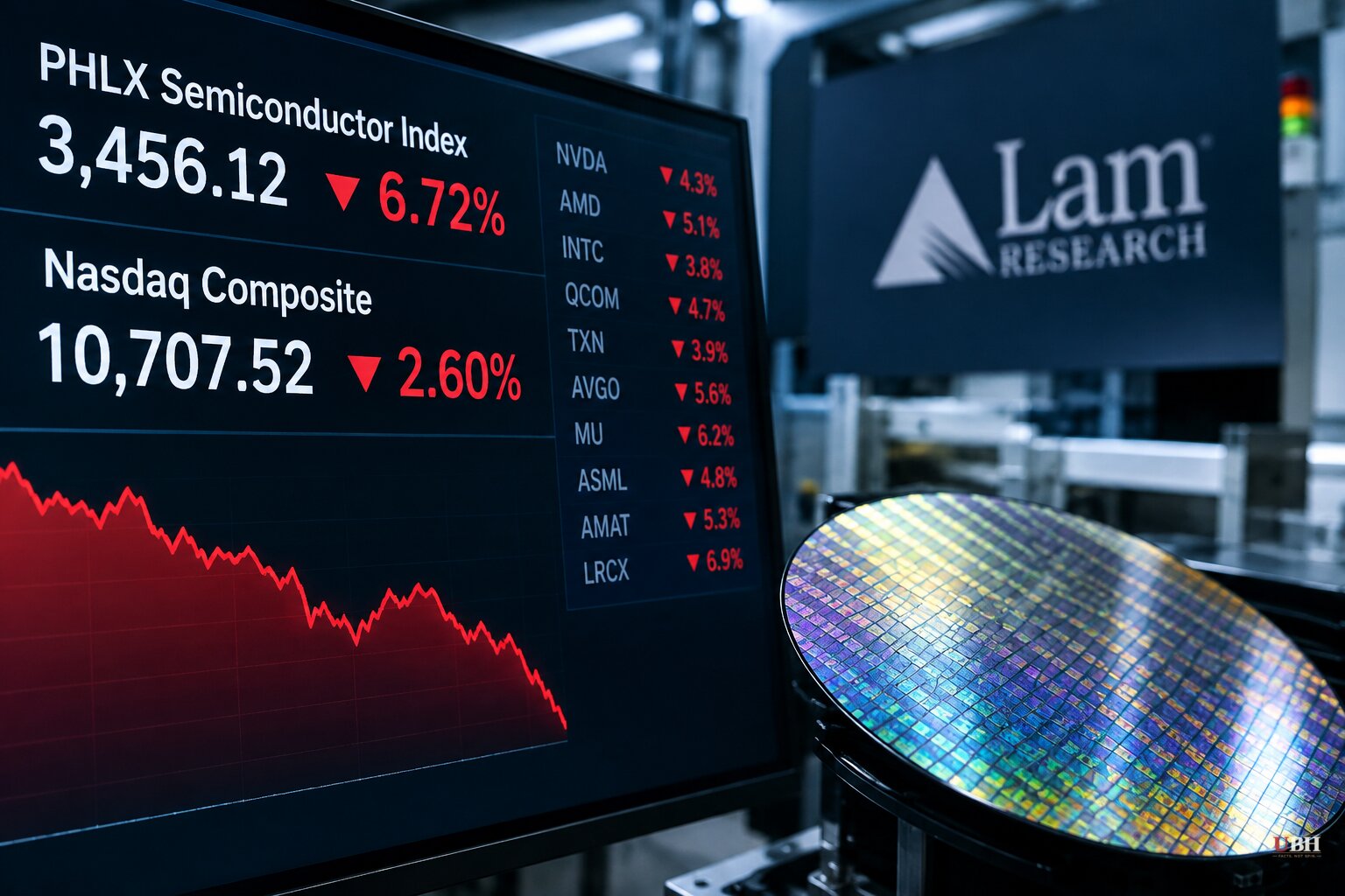 Chip Index Closes Down 6.72% and Nasdaq Down 2.6% After Lam Research Warns on Supply Limits