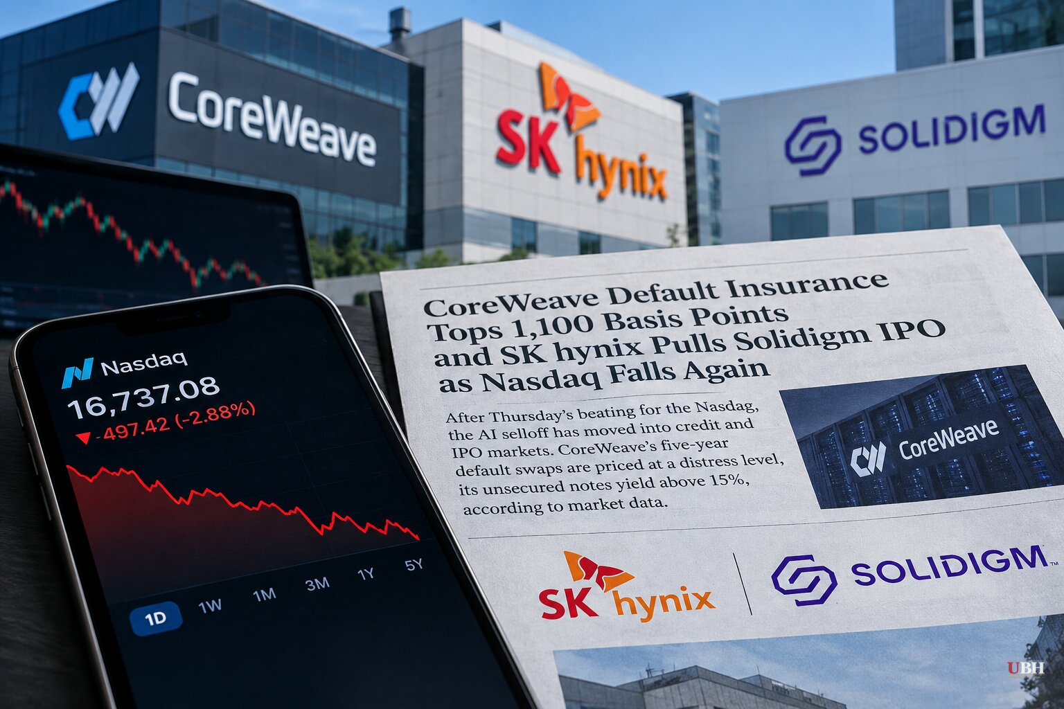 CoreWeave Default Insurance Tops 1,100 Basis Points and SK Hynix Pulls Solidigm IPO as Nasdaq Falls Again