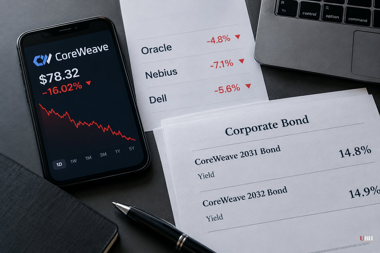 CoreWeave Shares Fall as Much as 16% as Yields on Its 2031 and 2032 Bonds Reach About 14.8% to 14.9%