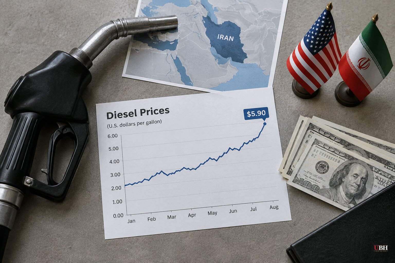 Diesel Hits Record $5.90 a Gallon as Iran War Enters Its Eighth Month, US-Iran Talks Await Tuesday Response