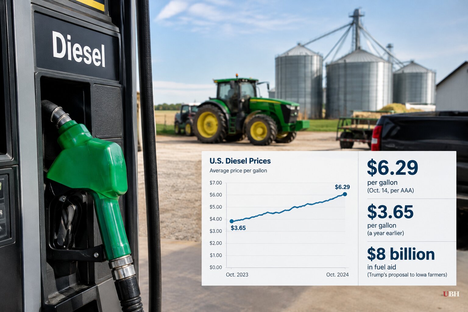 Diesel Holds Above $6 a Gallon as Trump Pitches $8 Billion in Fuel Aid to Iowa Farmers
