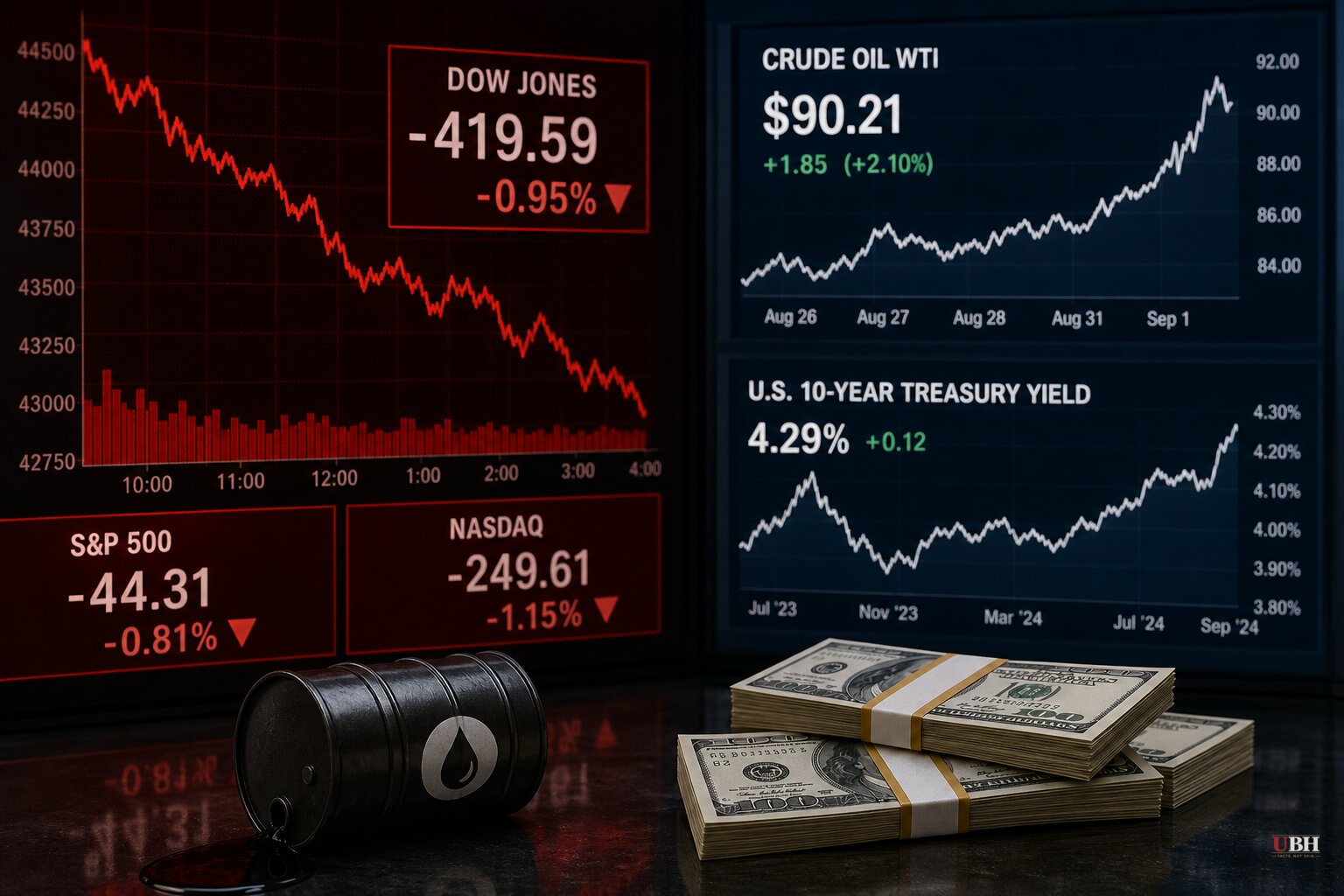 Dow Drops 419 Points as Renewed Iran Strikes Send Oil Past $90 and Treasury Yields to 19-Month Highs