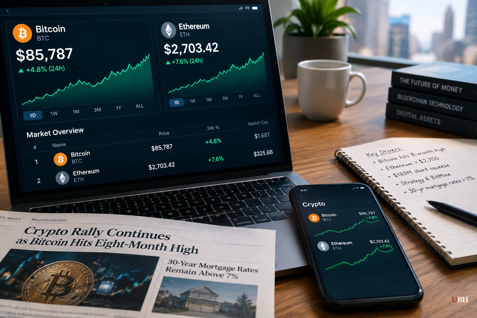Ethereum Clears $2,700 in a Short Squeeze as Bitcoin Hits an Eight-Month High, While 30-Year Mortgage Rates Stay Above 7%