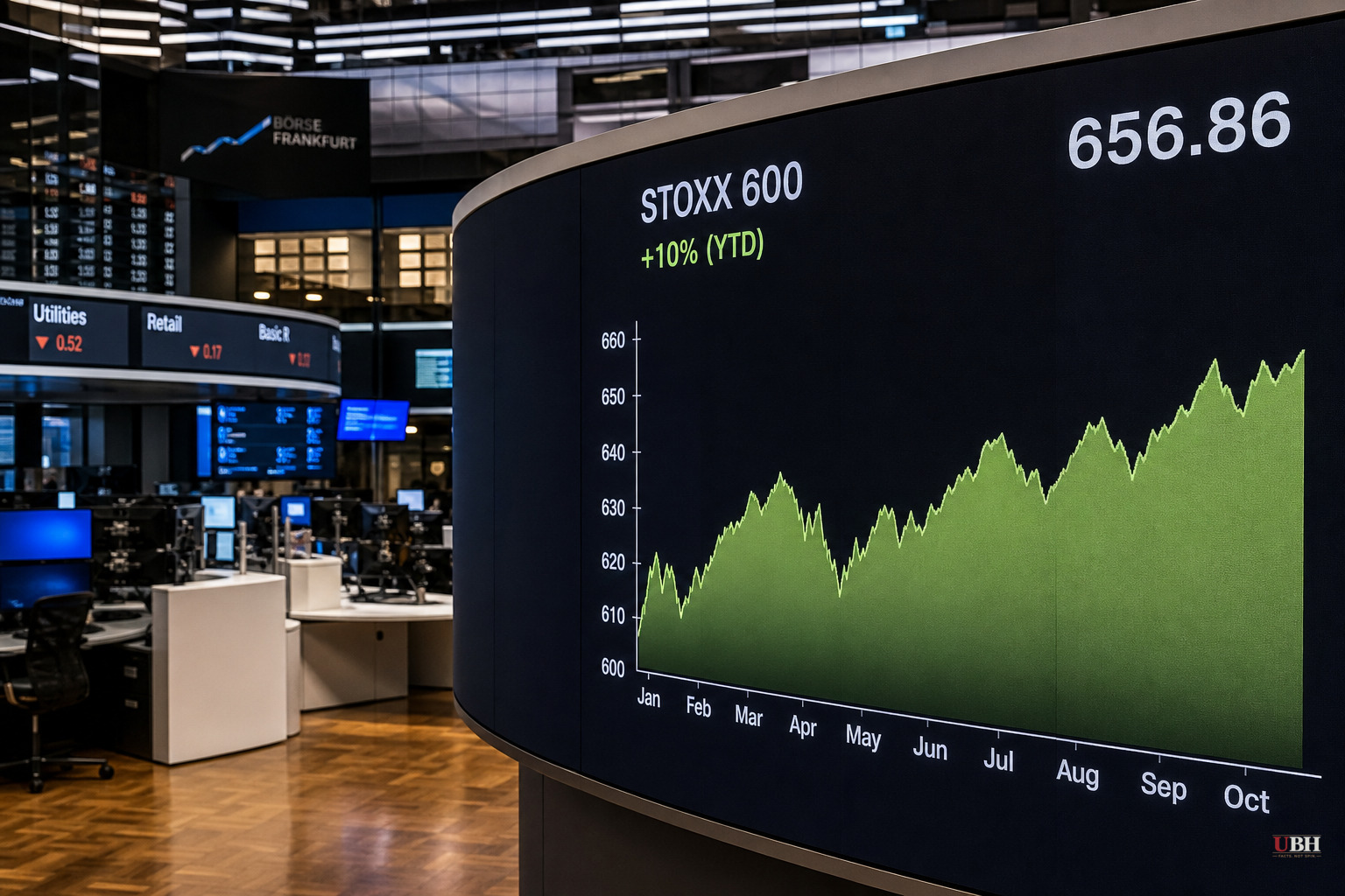 Europe's Stoxx 600 Closes at Record 656.86, Up 10% in 2026 on Chip and Bank Stocks