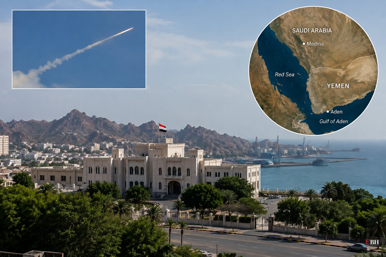 Five Killed in Houthi Strike on Aden Palace as Saudi Coalition Reports Cruise Missile Intercepted Near Medina, Houthis Deny It