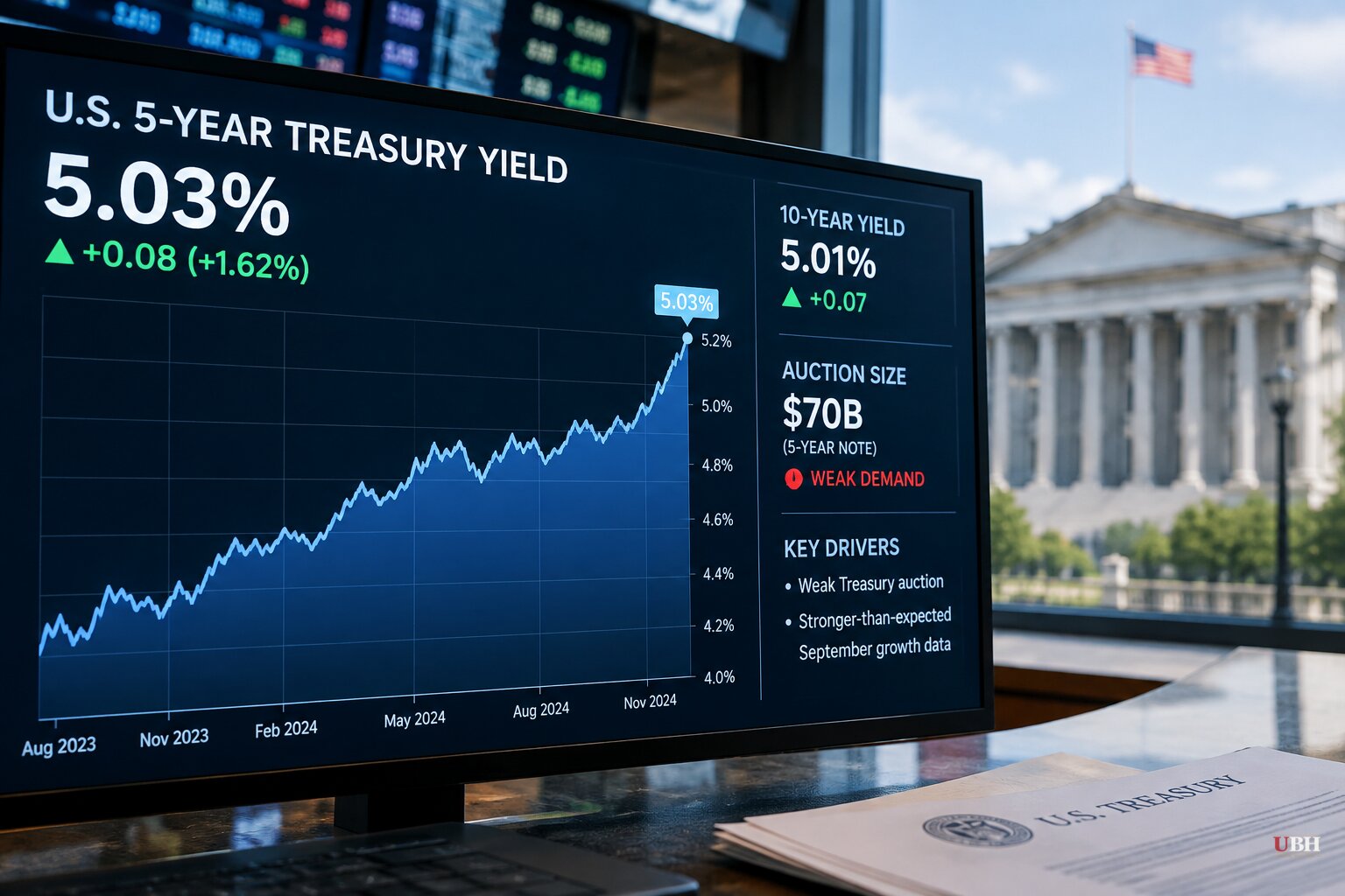 Five-Year Treasury Yield Tops 5% for First Time Since 2007 as Weak Auction and Hot Growth Data Rattle Bonds