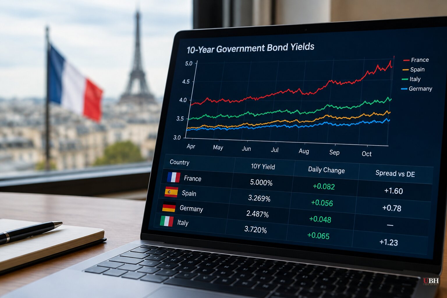 French 10-Year Bond Yield Touches 5%, Highest Since 2002, Two Days Before Moody's Review
