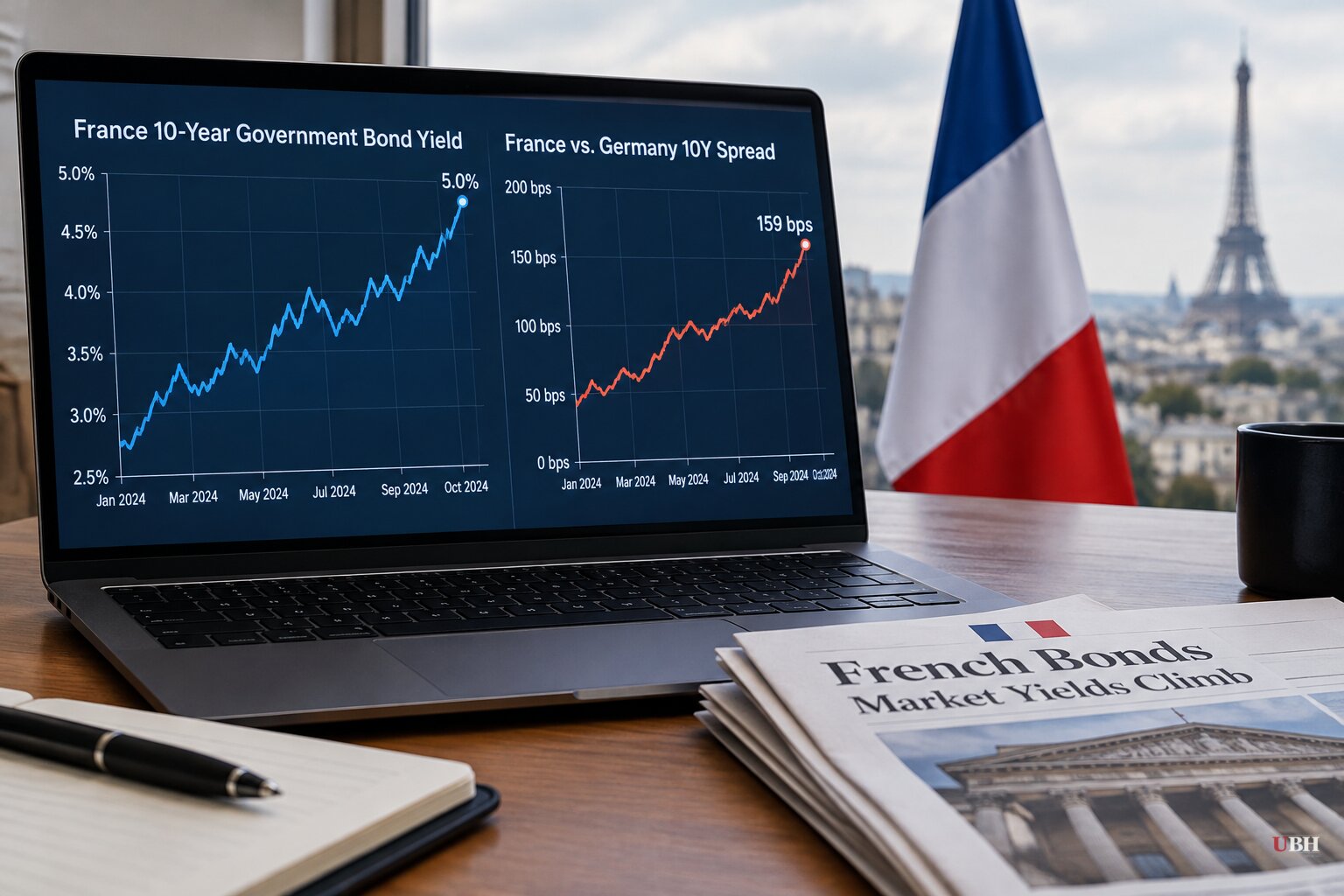 French 10-Year Yield Touches 5%, Highest in 24 Years, With the 2027 Budget Still Unpassed
