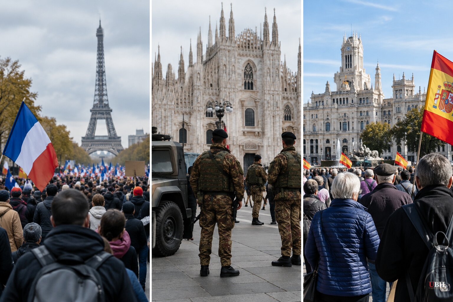 French Protest Turnout Falls to 35,000 From 60,000 as Italy Puts Soldiers in Milan and Pensioners March in Madrid