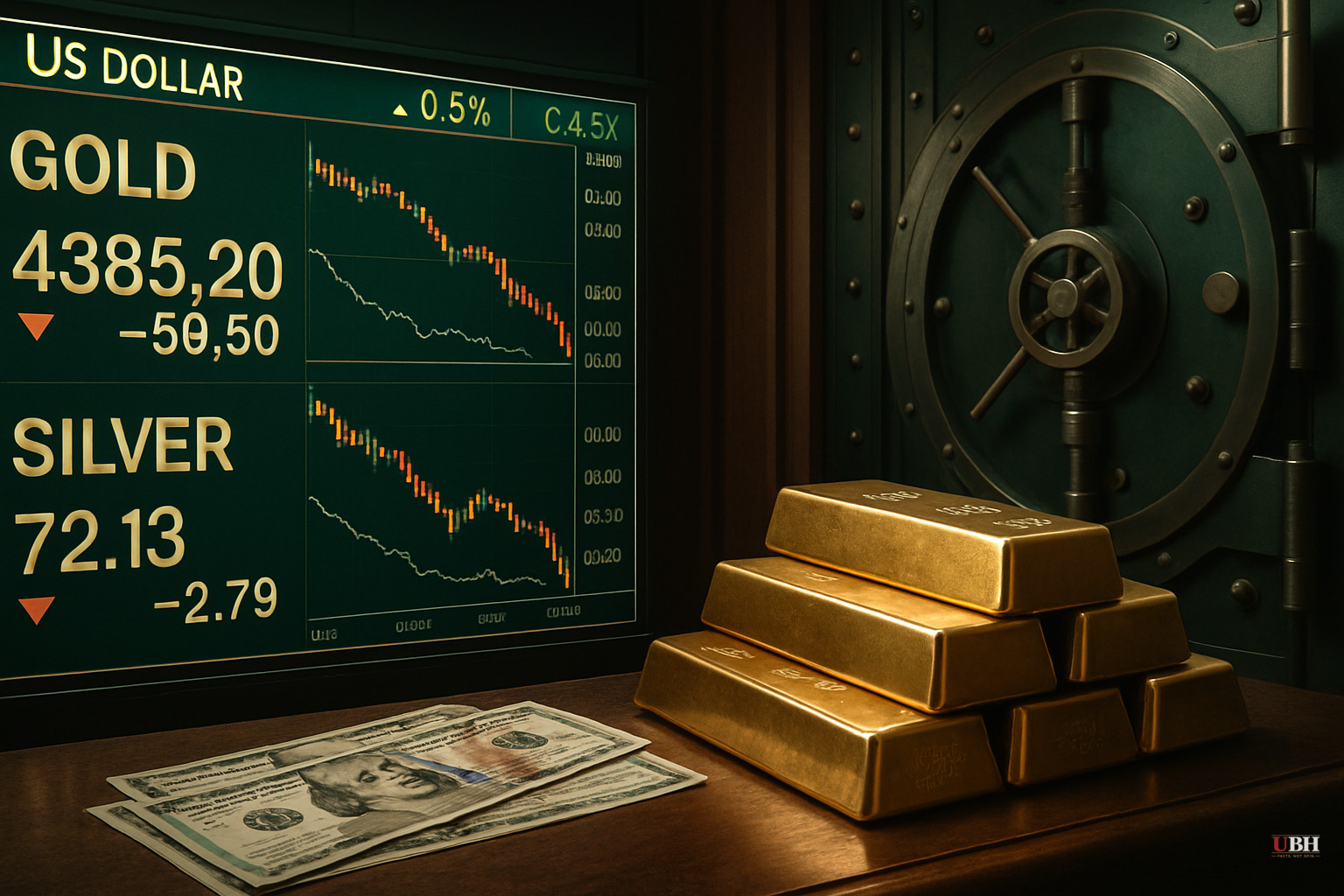 Gold Drops to Two-Month Low at $4,385 as Dollar Strengthens; Silver Craters 3.7% to $72 Amid Demand Collapse