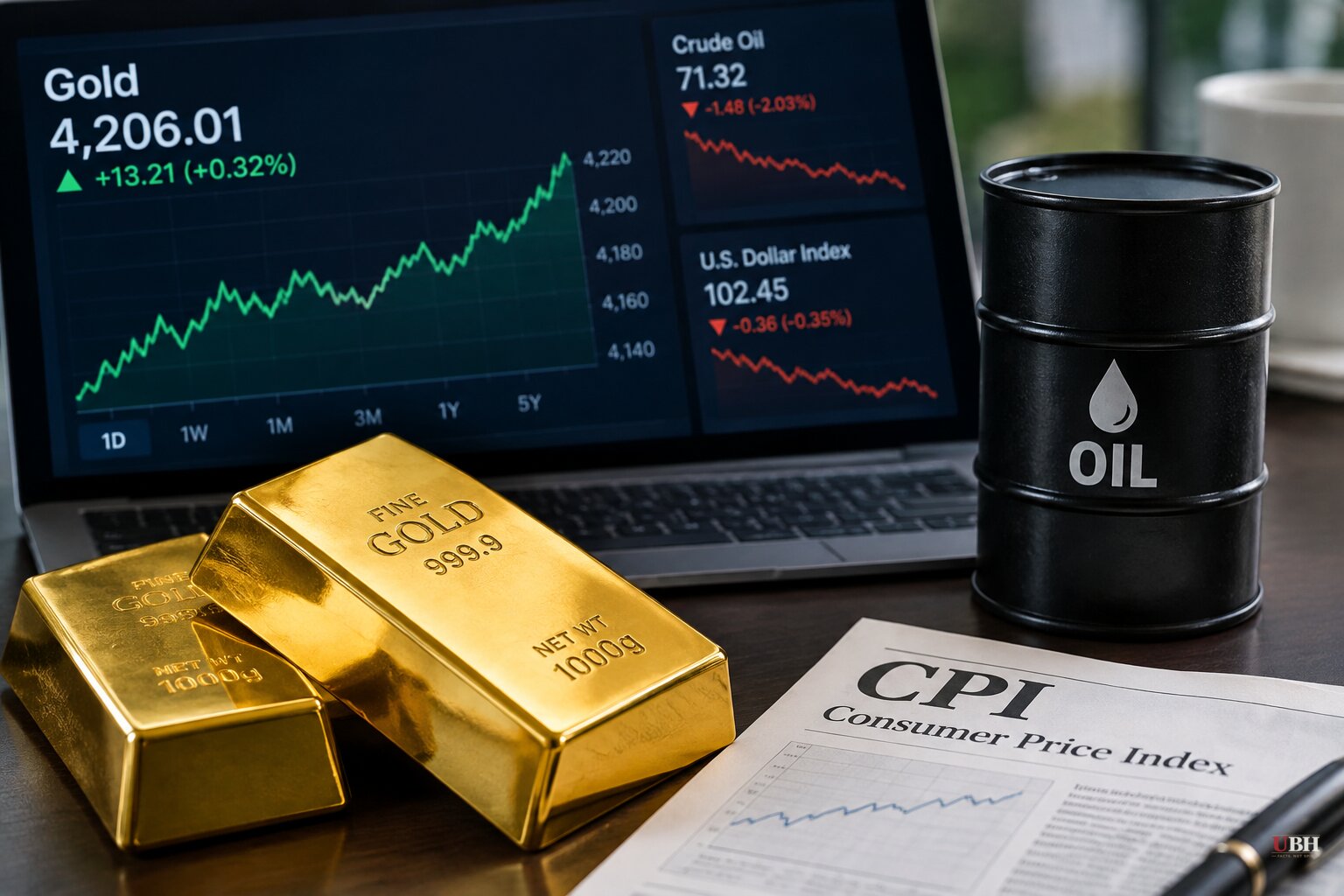 Gold Edges Up to $4,206 as Oil Falls, With CPI Due Wednesday and December Fed Hike Odds at 86%