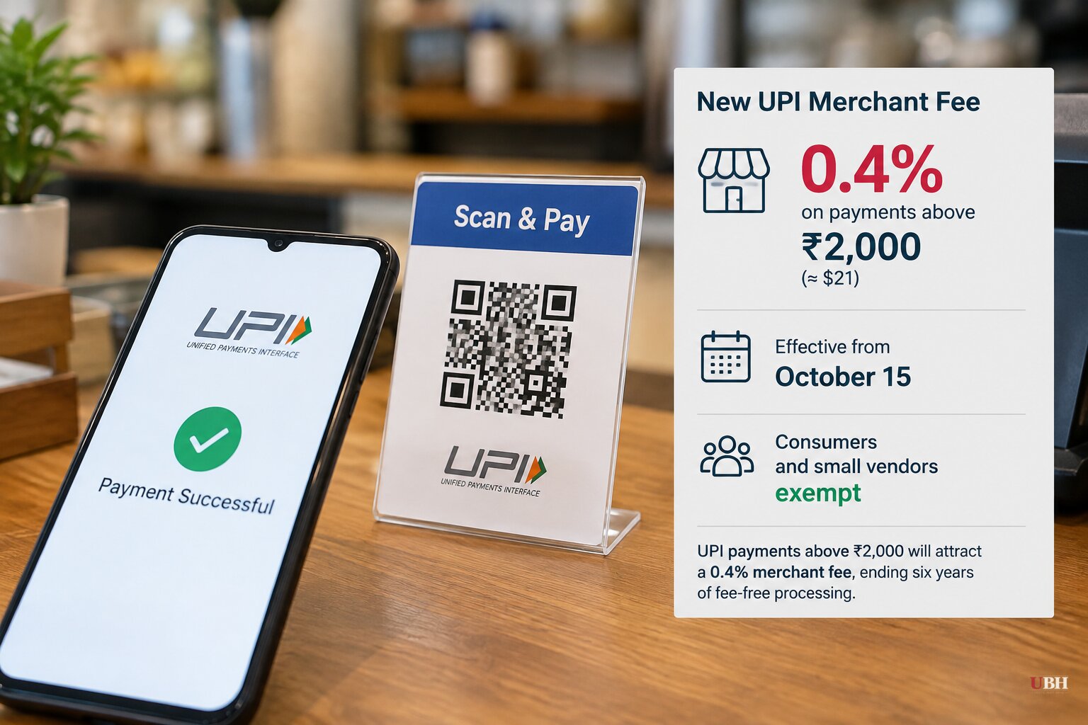 India Imposes 0.4% Merchant Fee on Big UPI Payments Starting October 15, Consumers Stay Free