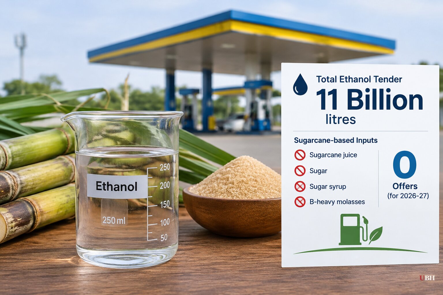 India Sets Sugar Diversion for Ethanol at Zero for 2026-27 in State Fuel Retailers' 11 Billion Litre Tender