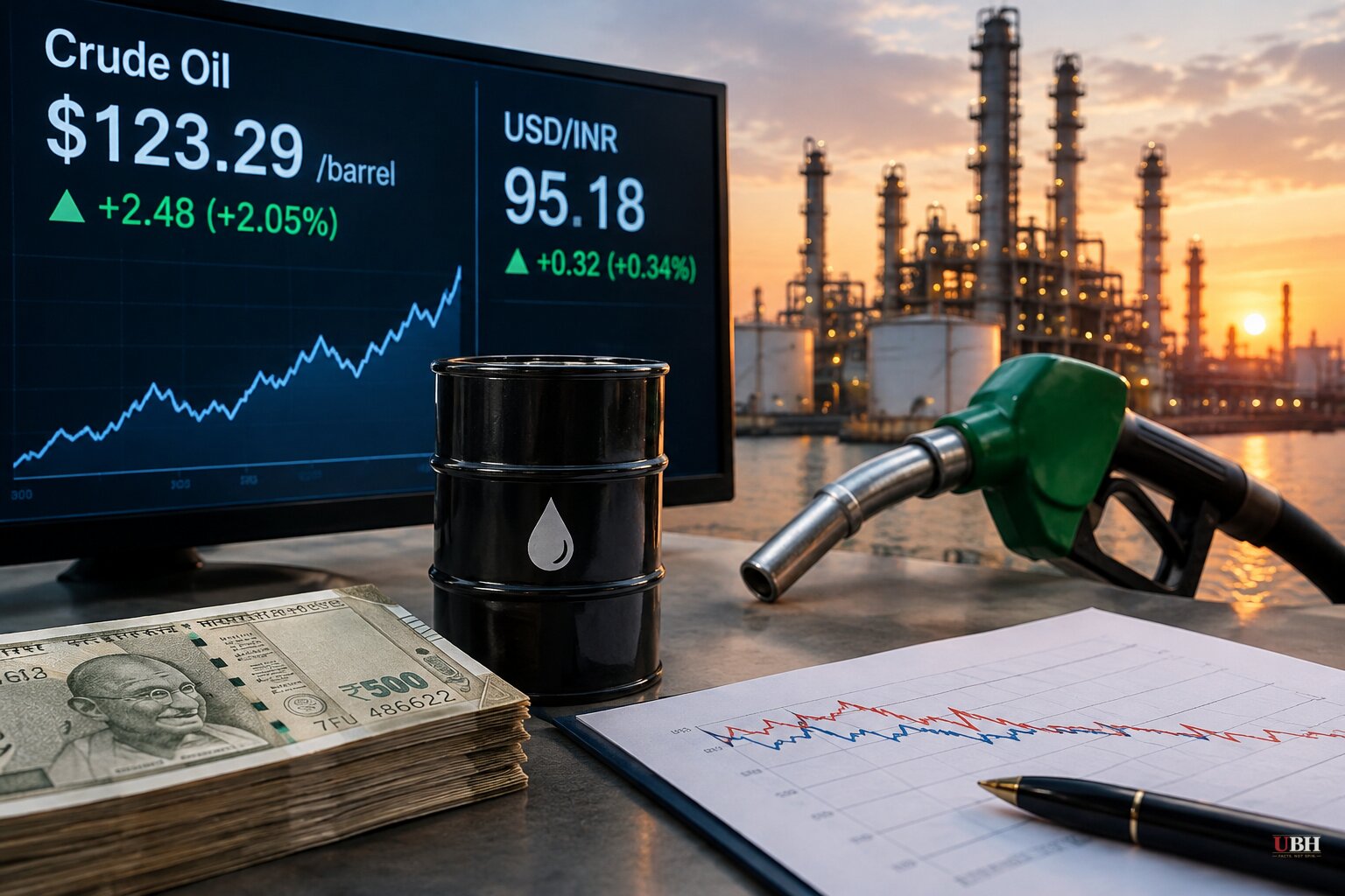 India's Crude Basket Hits $123.29 a Barrel as Rupee Slides Past 95 and Refiner Margins Turn Negative