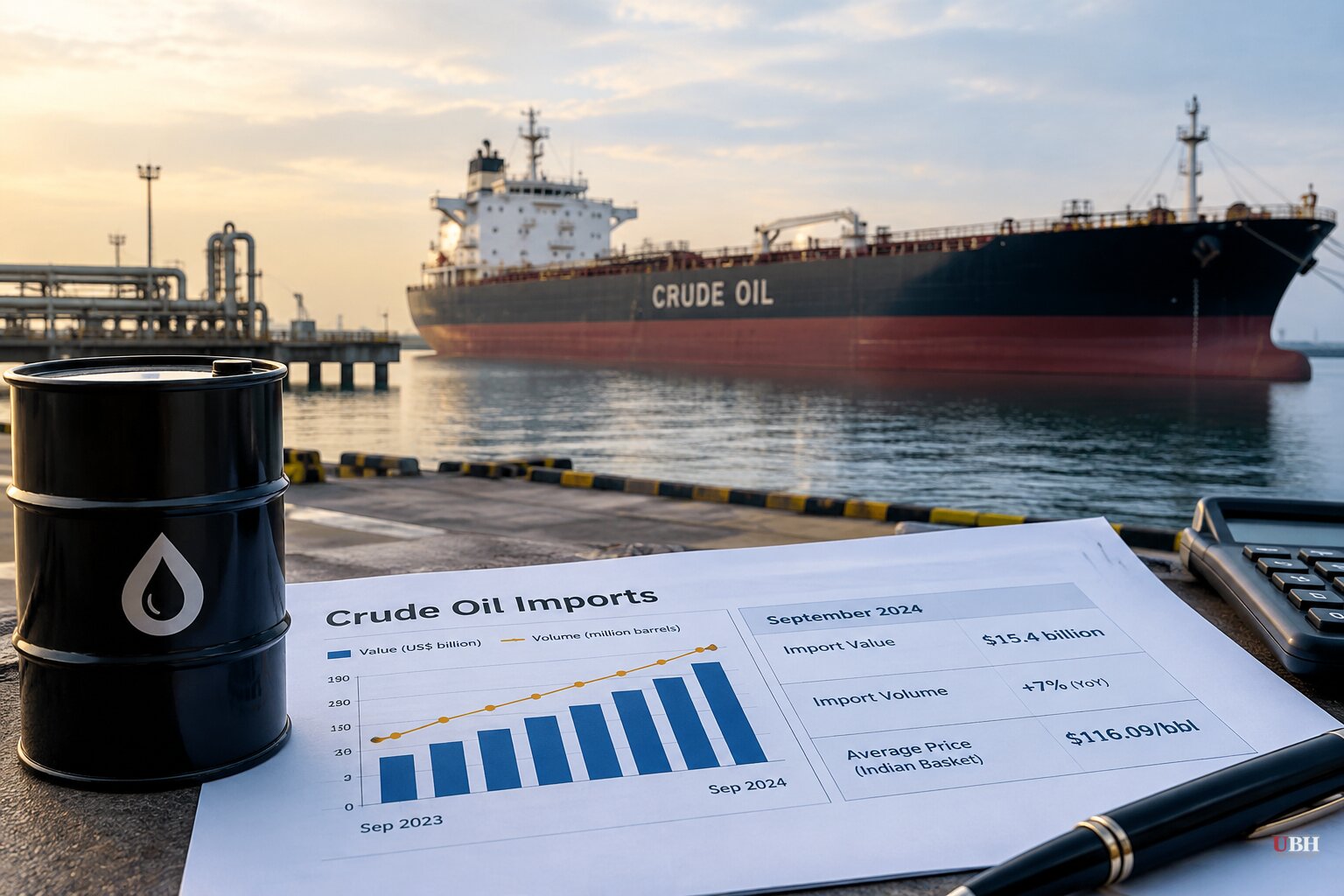 India's September Crude Import Bill Reaches $15.4 Billion, Up About 47% From a Year Ago, on a 7% Rise in Volume