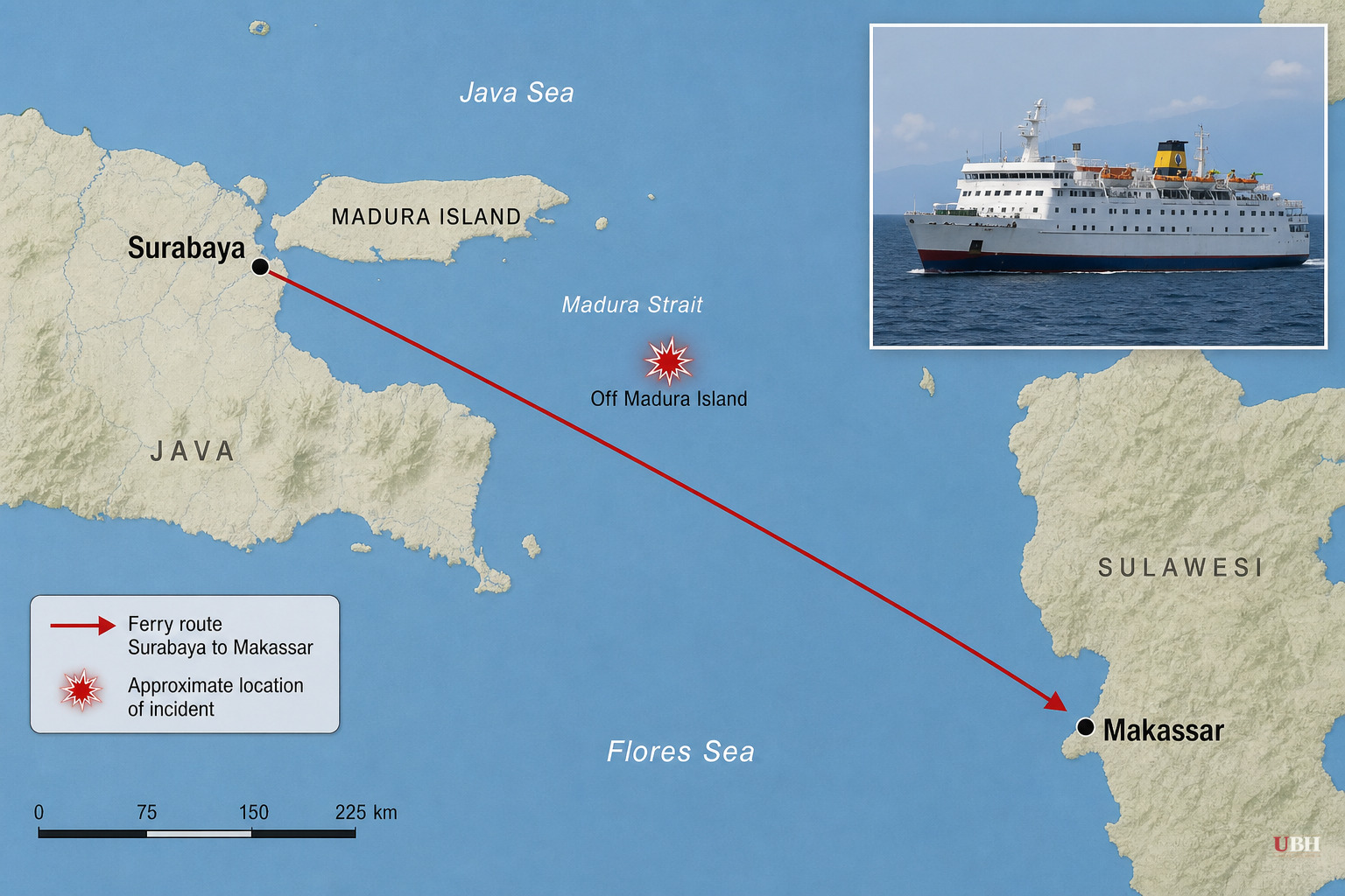 Indonesian Ferry Carrying 271 Catches Fire Off Madura Island. 5 Dead, 41 Missing