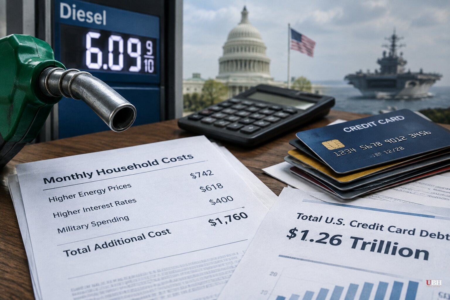 Iran War Bill Hits $1,760 Per Household as Diesel Tops $6, Credit Card Debt Hits $1.26 Trillion