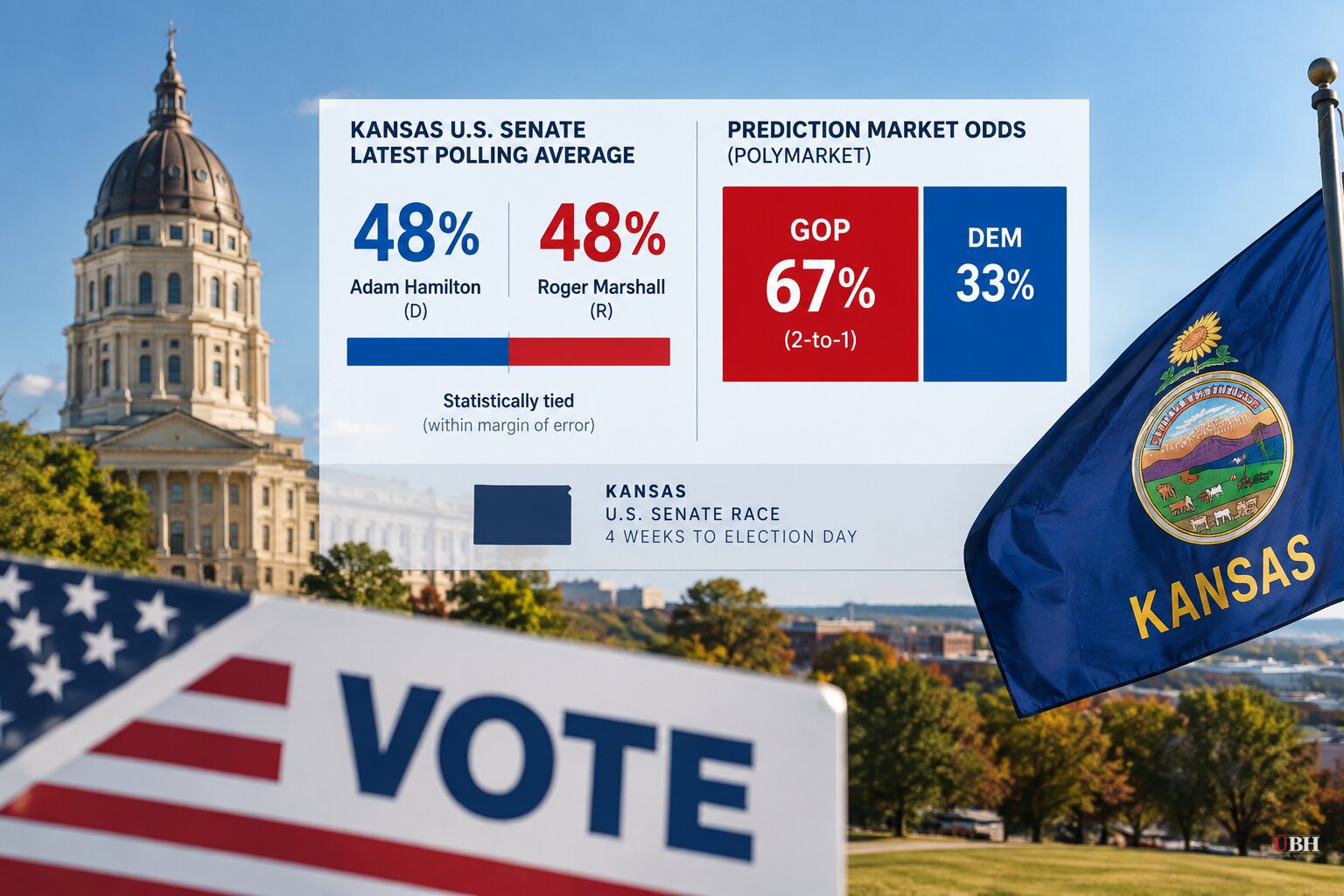 Kansas Senate Race Dead Even in Polls, But Prediction Markets Still Favor GOP's Marshall 2-to-1
