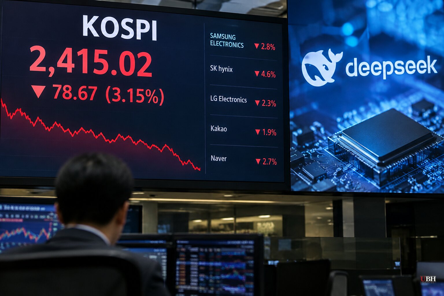 Kospi Drops as Much as 3.2% in Monday Asian Trading as DeepSeek Model and AI Funding Worries Hit Chip Stocks