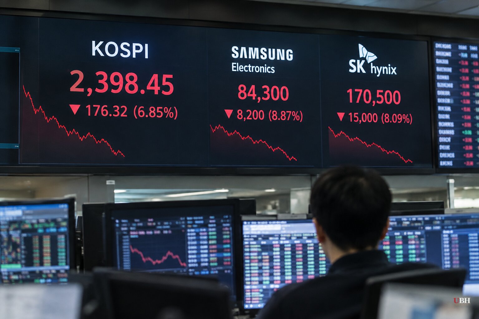 Kospi Falls Up to 7% as Samsung and SK Hynix Drop More Than 8% in Fifth Straight Chip Selloff
