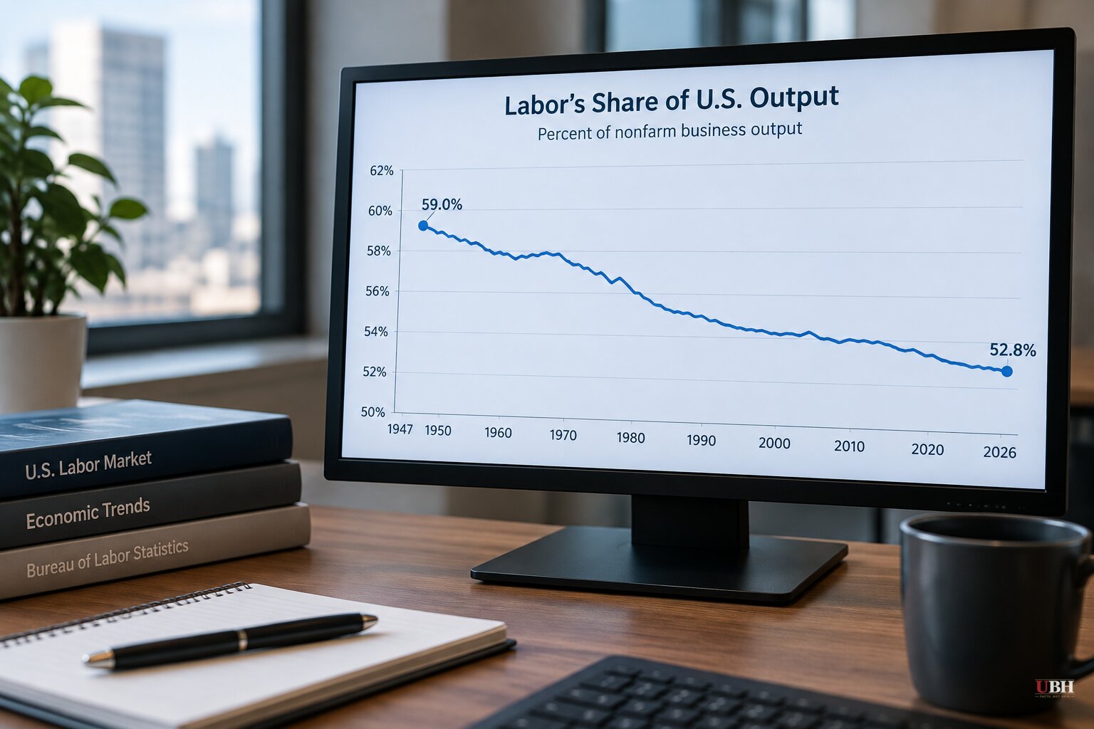 Labor's Share of U.S. Output Falls to 52.8%, Lowest in BLS Records Back to 1947
