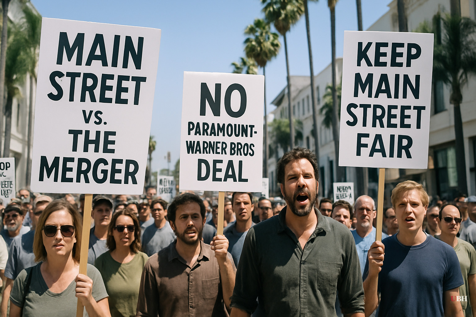 'Main Street vs. The Merger' Tour Kicks Off in Beverly Hills as ~100 Protesters Oppose Paramount-Warner Bros. Deal