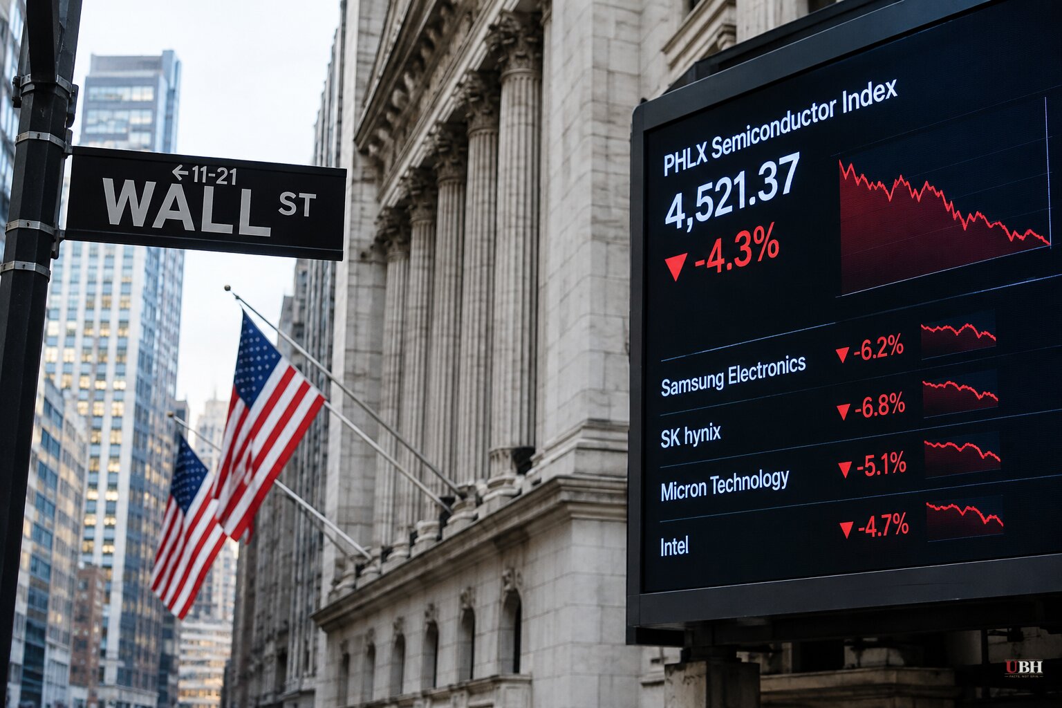 Memory Selloff Hits Wall Street: Chip Index Falls 4.3%, Samsung and SK Hynix Down More Than 6% Before Seoul Open