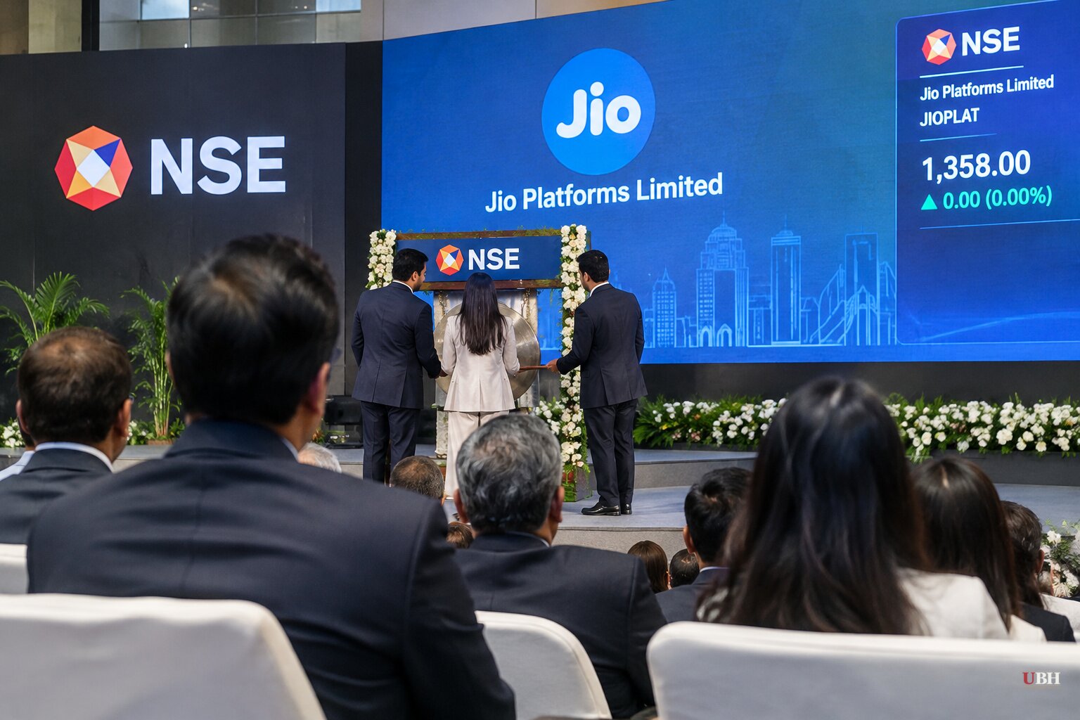 Mukesh Ambani Watches From the Audience as His Three Children Run the Jio Listing Ceremony