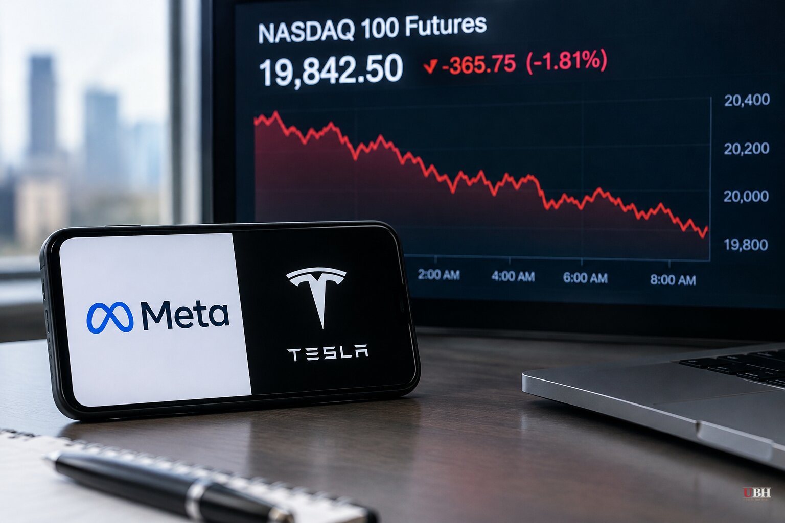 Nasdaq 100 Futures Fall 1.8% Before the Open After Meta and Tesla Earnings